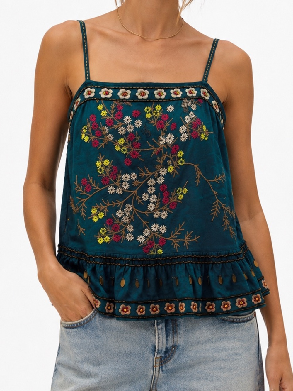 Anthropologie Floral Beaded Tank Top NWT